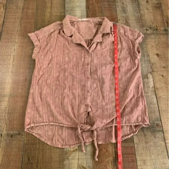 Jane & delancey womens blush pink short sleeve cuffed button up with front tie - Picture 3 of 8